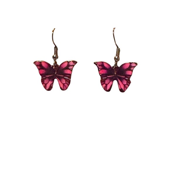 Indio Jewelry Jewelry - Enamel Hot Pink Butterfly Charm on Black Wire Earrings #2203